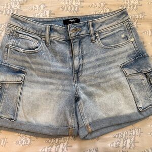 edge Light Blue Denim Cargo Shorts